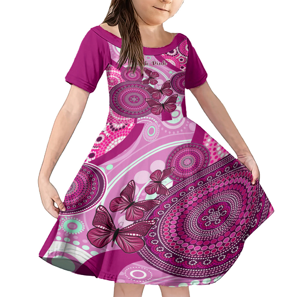 personalised-australia-breast-cancer-kid-short-sleeve-dress-indigenous-butterfly-no-one-fights-alone
