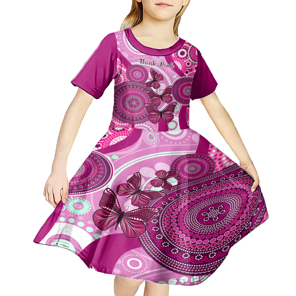 personalised-australia-breast-cancer-kid-short-sleeve-dress-indigenous-butterfly-no-one-fights-alone