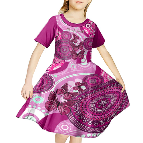 personalised-australia-breast-cancer-kid-short-sleeve-dress-indigenous-butterfly-no-one-fights-alone