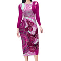 personalised-australia-breast-cancer-long-sleeve-bodycon-dress-indigenous-butterfly-no-one-fights-alone