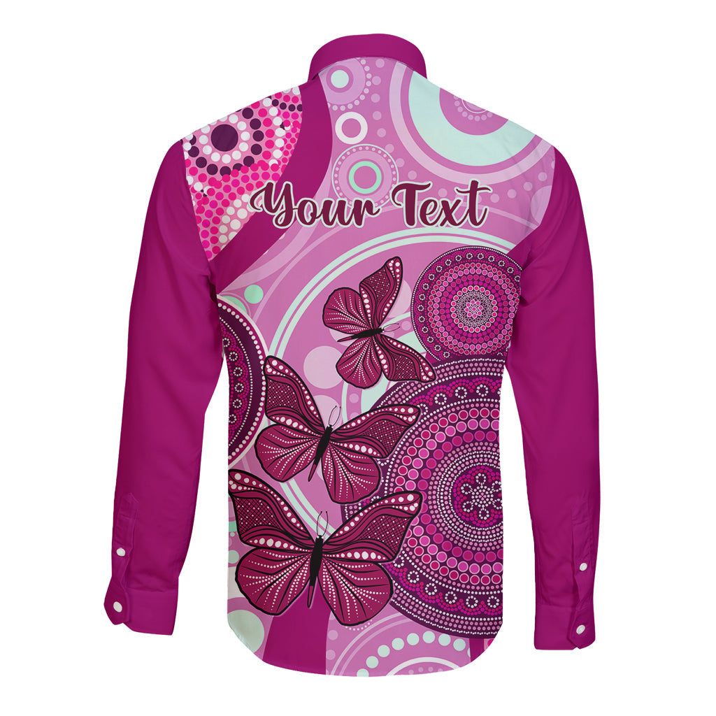 personalised-australia-breast-cancer-long-sleeve-button-shirt-indigenous-butterfly-no-one-fights-alone