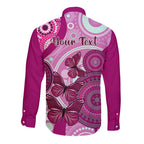 personalised-australia-breast-cancer-long-sleeve-button-shirt-indigenous-butterfly-no-one-fights-alone