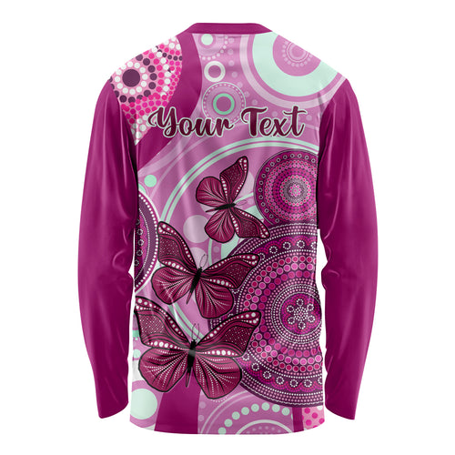 personalised-australia-breast-cancer-long-sleeve-shirt-indigenous-butterfly-no-one-fights-alone