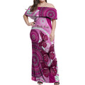 personalised-australia-breast-cancer-off-shoulder-maxi-dress-indigenous-butterfly-no-one-fights-alone
