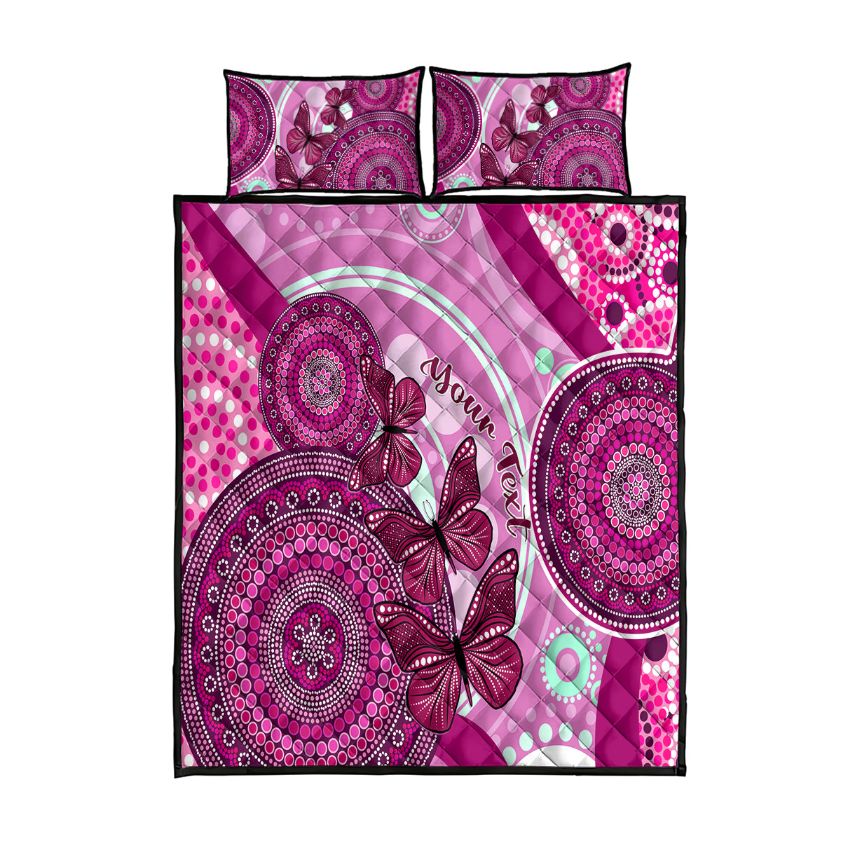personalised-australia-breast-cancer-quilt-bed-set-indigenous-butterfly-no-one-fights-alone
