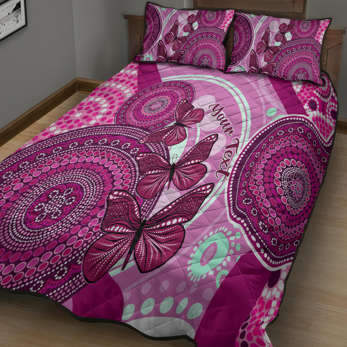 personalised-australia-breast-cancer-quilt-bed-set-indigenous-butterfly-no-one-fights-alone