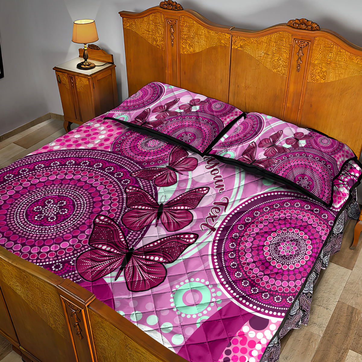 personalised-australia-breast-cancer-quilt-bed-set-indigenous-butterfly-no-one-fights-alone