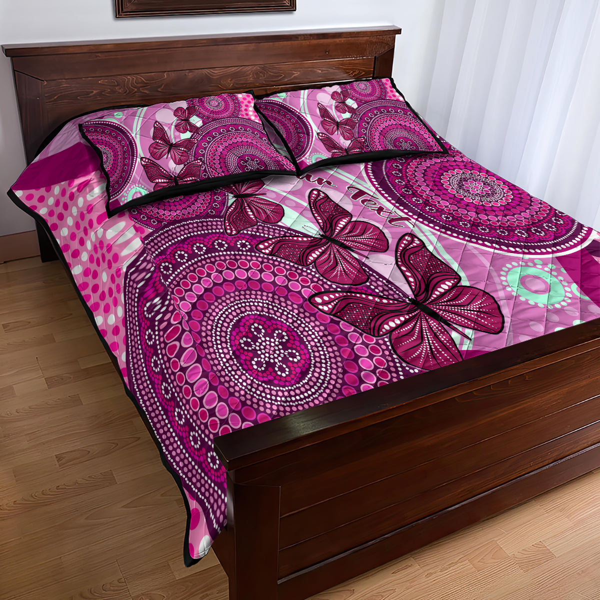 personalised-australia-breast-cancer-quilt-bed-set-indigenous-butterfly-no-one-fights-alone