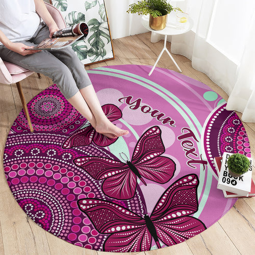personalised-australia-breast-cancer-round-carpet-indigenous-butterfly-no-one-fights-alone