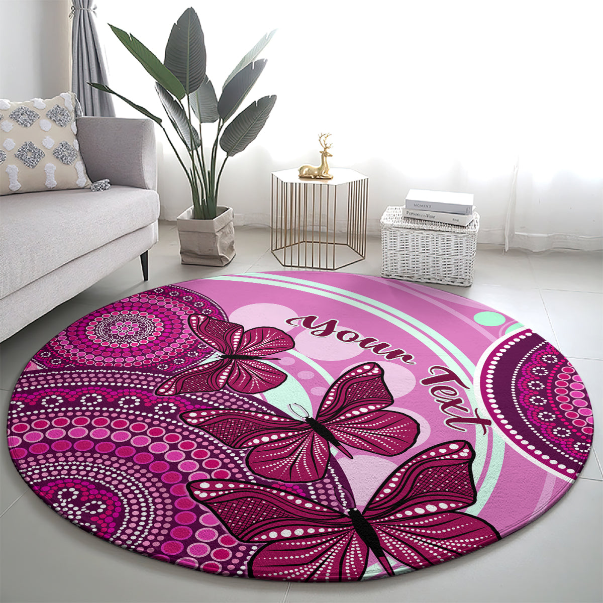 personalised-australia-breast-cancer-round-carpet-indigenous-butterfly-no-one-fights-alone