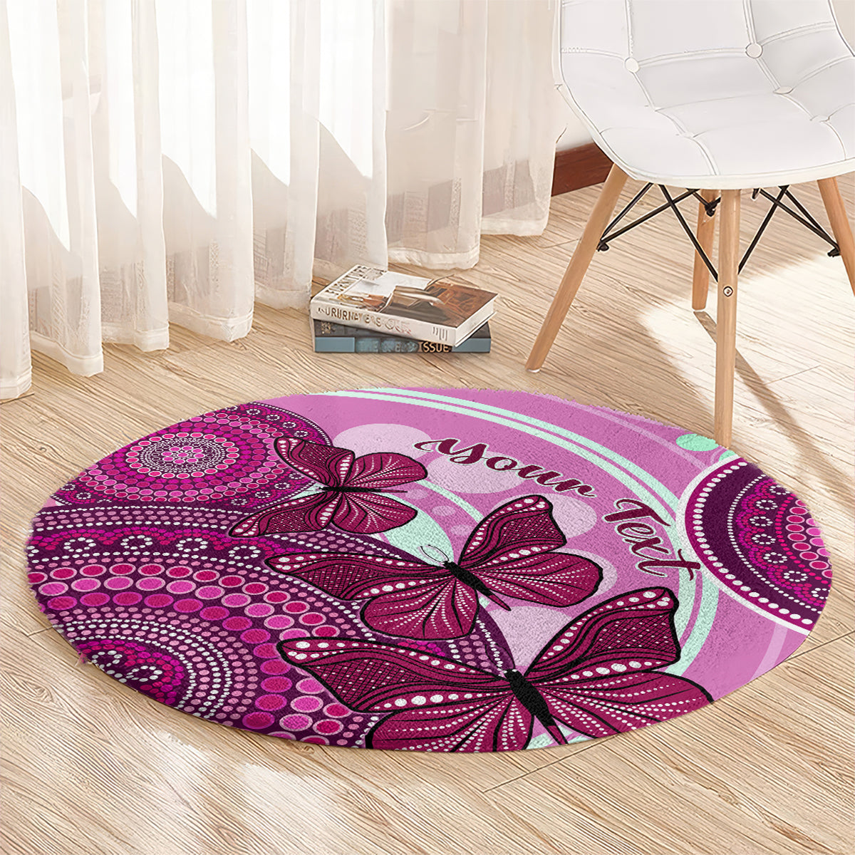personalised-australia-breast-cancer-round-carpet-indigenous-butterfly-no-one-fights-alone