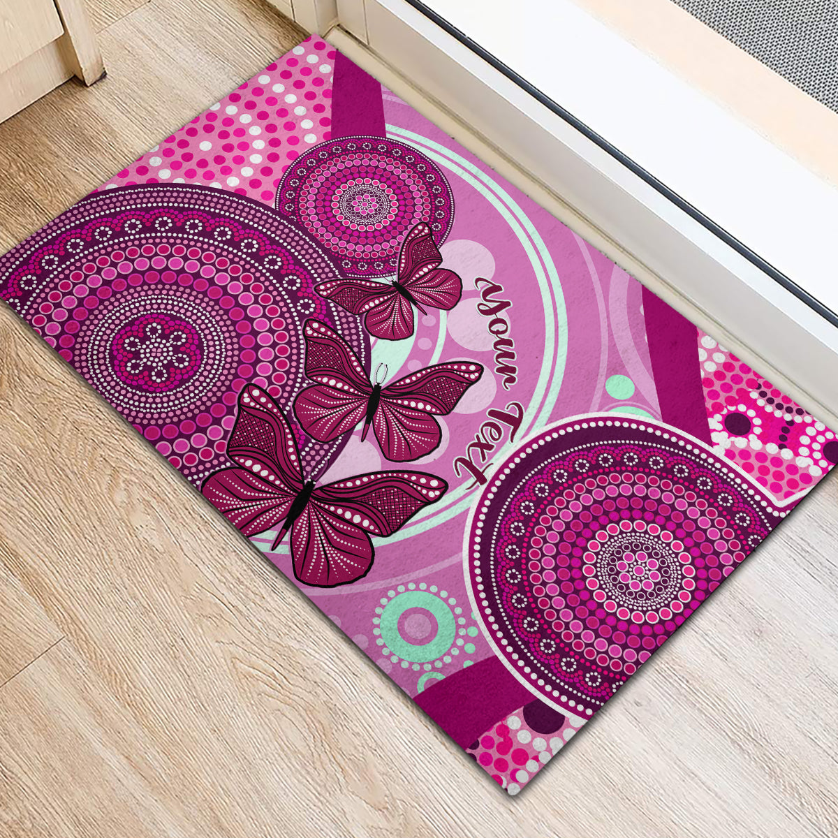 personalised-australia-breast-cancer-rubber-doormat-indigenous-butterfly-no-one-fights-alone