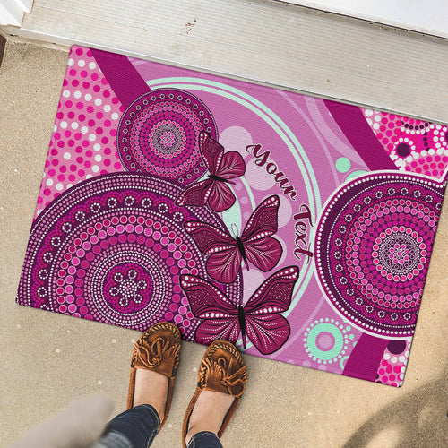 personalised-australia-breast-cancer-rubber-doormat-indigenous-butterfly-no-one-fights-alone