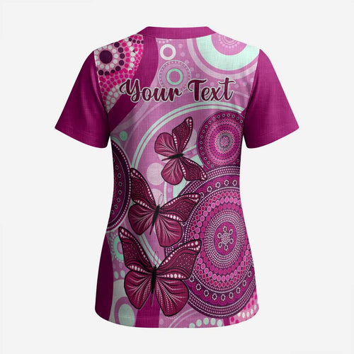 Personalised Australia Breast Cancer Scrub Top Indigenous Butterfly No One Fights Alone - Aussie Hoodie