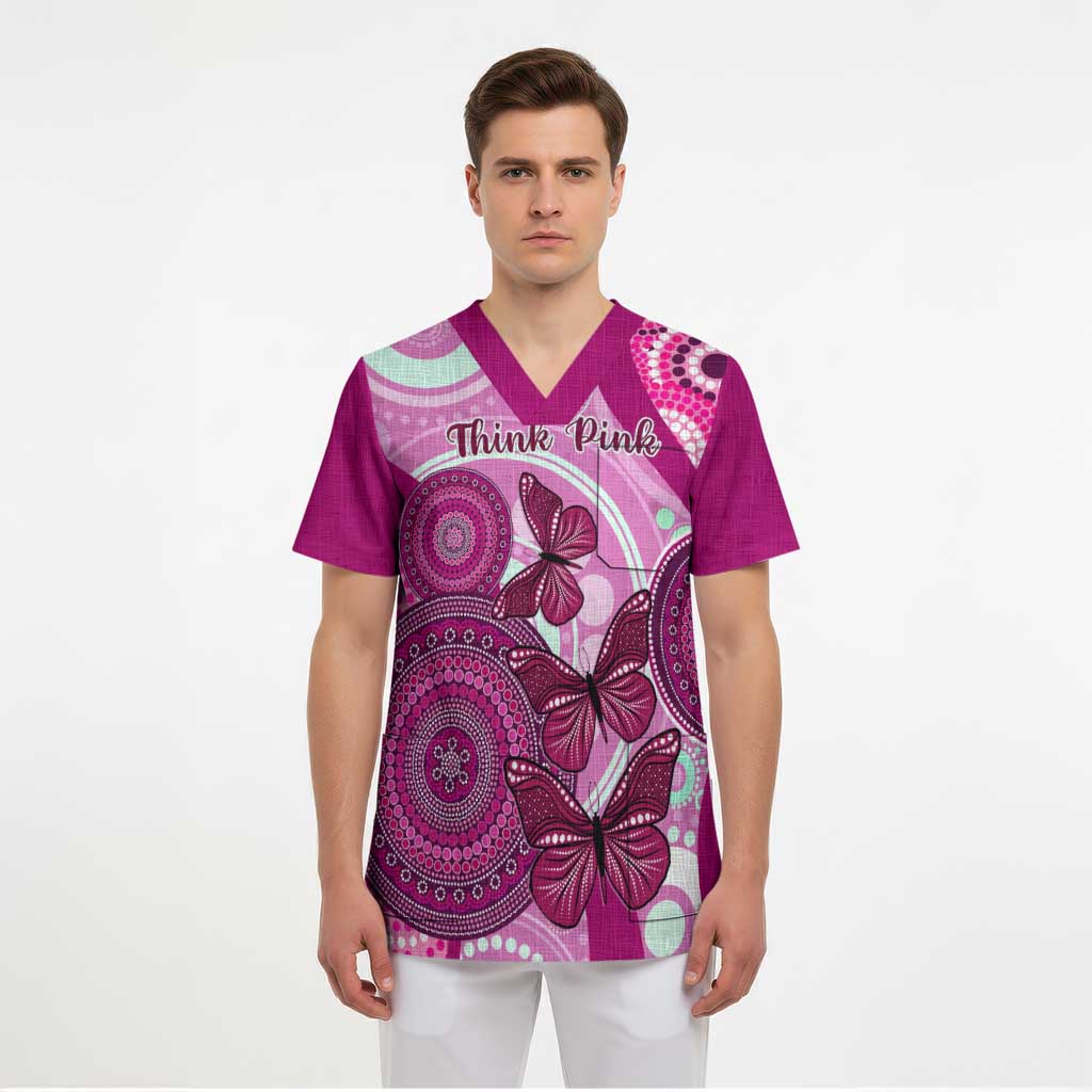 Personalised Australia Breast Cancer Scrub Top Indigenous Butterfly No One Fights Alone - Aussie Hoodie