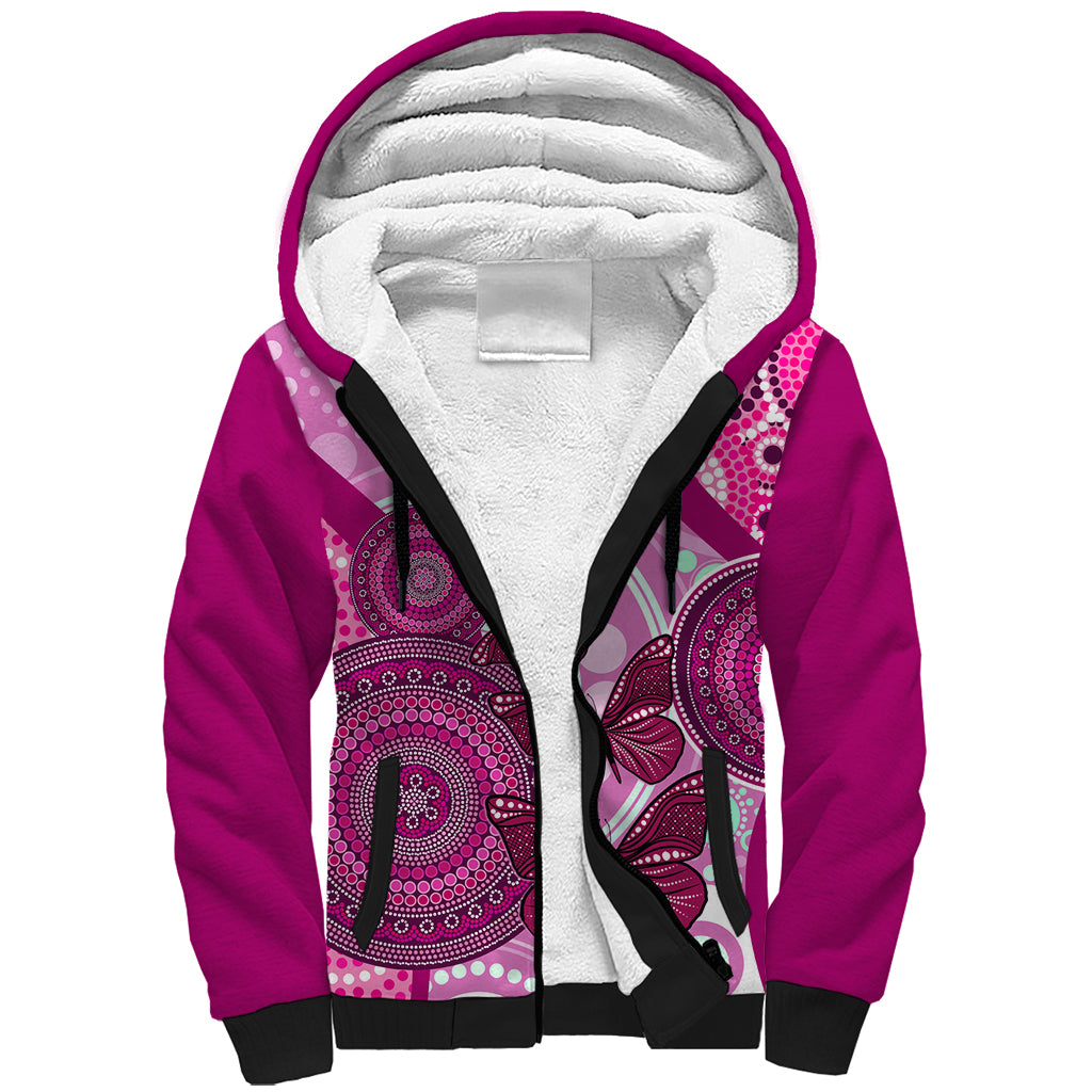 personalised-australia-breast-cancer-sherpa-hoodie-indigenous-butterfly-no-one-fights-alone