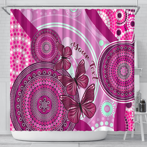 personalised-australia-breast-cancer-shower-curtain-indigenous-butterfly-no-one-fights-alone