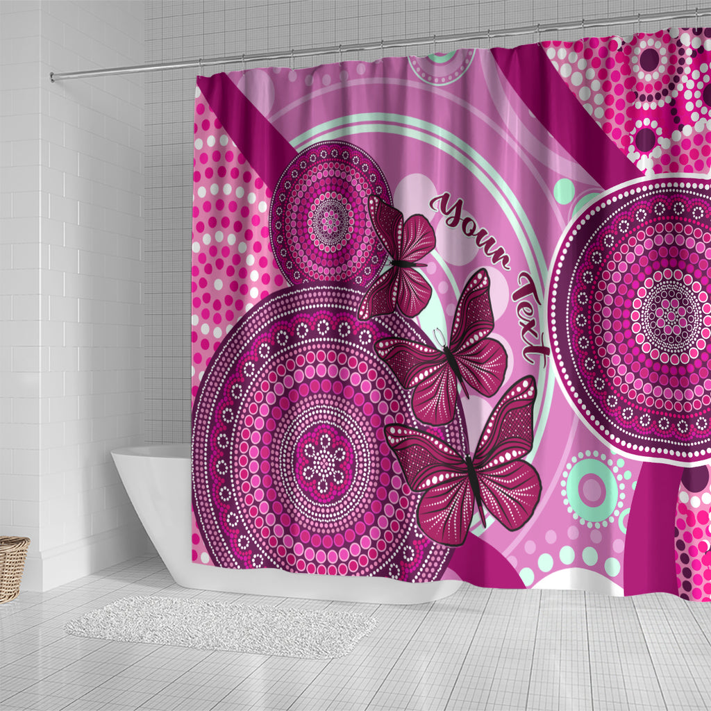 personalised-australia-breast-cancer-shower-curtain-indigenous-butterfly-no-one-fights-alone