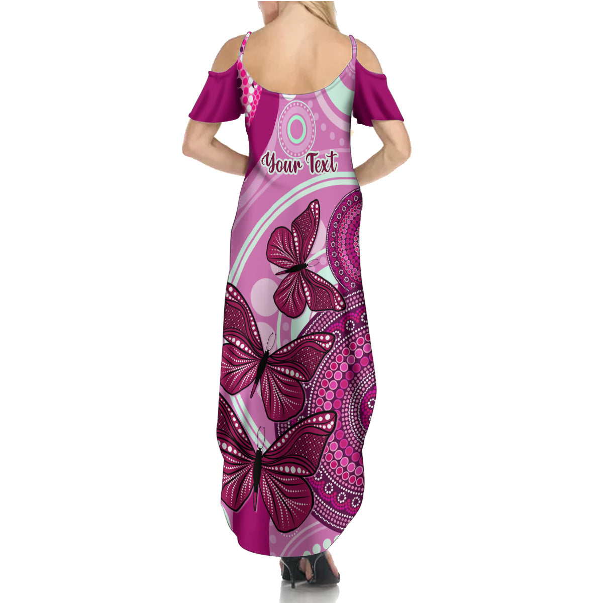 personalised-australia-breast-cancer-summer-maxi-dress-indigenous-butterfly-no-one-fights-alone