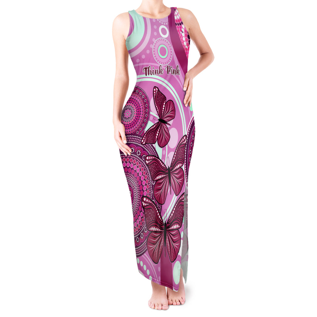 personalised-australia-breast-cancer-tank-maxi-dress-indigenous-butterfly-no-one-fights-alone
