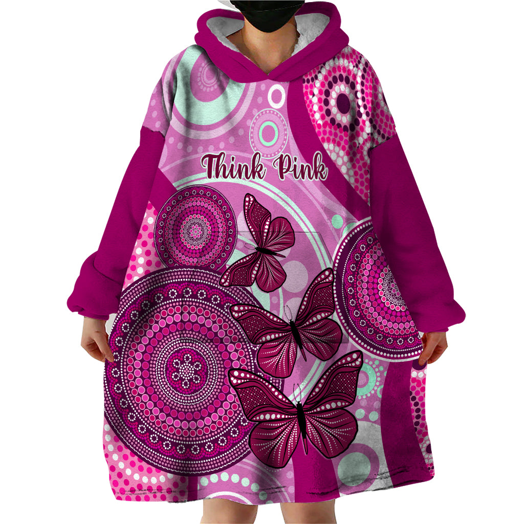 personalised-australia-breast-cancer-wearable-blanket-hoodie-indigenous-butterfly-no-one-fights-alone