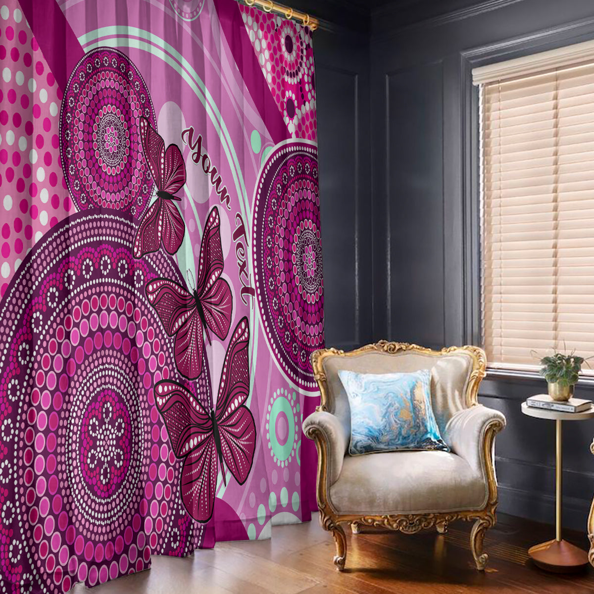 personalised-australia-breast-cancer-window-curtain-indigenous-butterfly-no-one-fights-alone