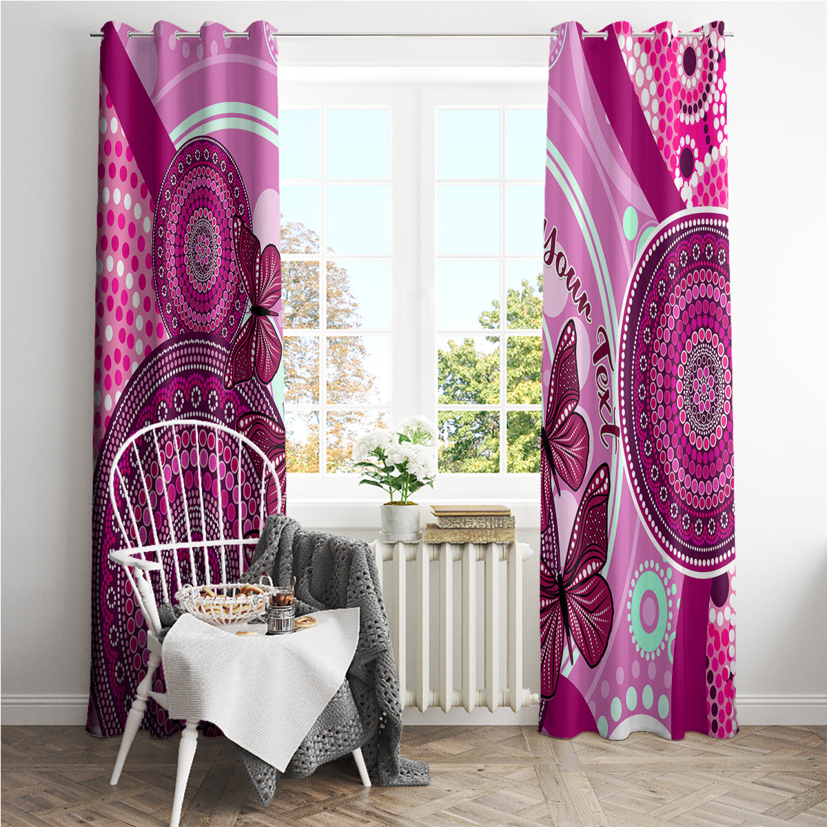 personalised-australia-breast-cancer-window-curtain-indigenous-butterfly-no-one-fights-alone