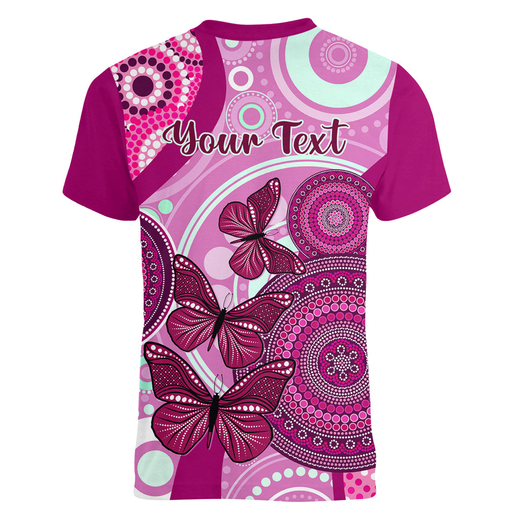 personalised-australia-breast-cancer-women-v-neck-t-shirt-indigenous-butterfly-no-one-fights-alone