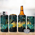 New Zealand Fantail Bird 4 in 1 Can Cooler Tumbler Maori Piwakawaka Kowhai - Paua Shell Pattern