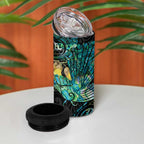 New Zealand Fantail Bird 4 in 1 Can Cooler Tumbler Maori Piwakawaka Kowhai - Paua Shell Pattern