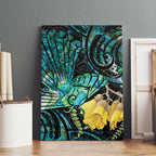 New Zealand Fantail Bird Canvas Wall Art Maori Piwakawaka Kowhai - Paua Shell Pattern