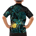 New Zealand Fantail Bird Family Matching Mermaid Dress and Hawaiian Shirt Maori Piwakawaka Kowhai - Paua Shell Pattern