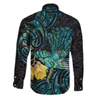 New Zealand Fantail Bird Family Matching Off The Shoulder Long Sleeve Dress and Hawaiian Shirt Maori Piwakawaka Kowhai - Paua Shell Pattern