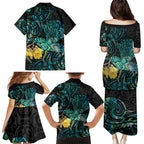 New Zealand Fantail Bird Family Matching Puletasi and Hawaiian Shirt Maori Piwakawaka Kowhai - Paua Shell Pattern