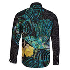 New Zealand Fantail Bird Family Matching Puletasi and Hawaiian Shirt Maori Piwakawaka Kowhai - Paua Shell Pattern