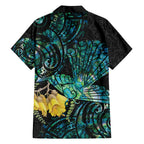 New Zealand Fantail Bird Family Matching Summer Maxi Dress and Hawaiian Shirt Maori Piwakawaka Kowhai - Paua Shell Pattern