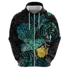 New Zealand Fantail Bird Hoodie Maori Piwakawaka Kowhai - Paua Shell Pattern