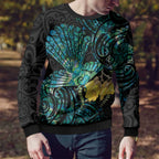 New Zealand Fantail Bird Ugly Christmas Sweater Maori Piwakawaka Kowhai - Paua Shell Pattern
