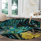 New Zealand Fantail Bird Round Carpet Maori Piwakawaka Kowhai - Paua Shell Pattern