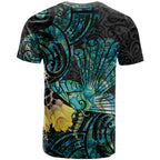 New Zealand Fantail Bird T Shirt Maori Piwakawaka Kowhai - Paua Shell Pattern