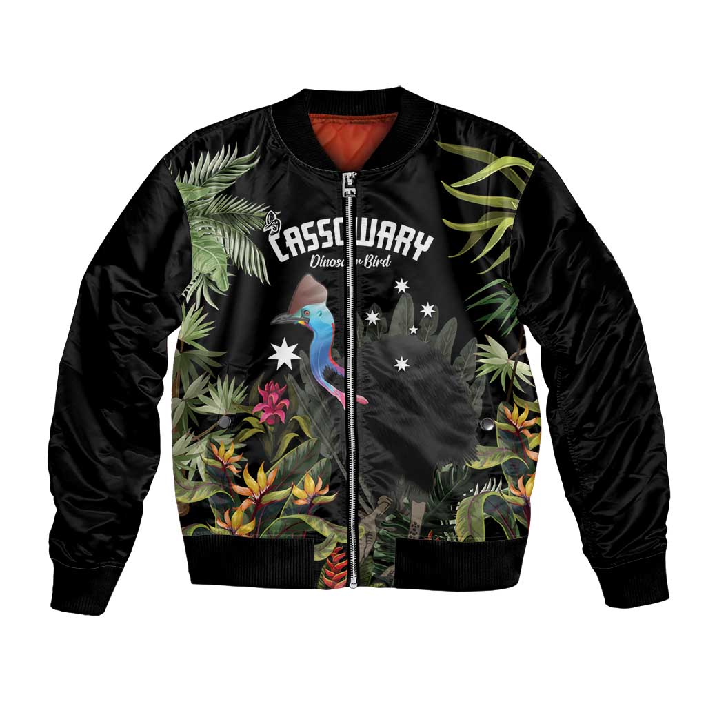 Personalised Australia Cassowary Bomber Jacket Dinosaur Bird - Rainforest Vibes