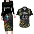 Personalised Australia Cassowary Couples Matching Long Sleeve Bodycon Dress and Hawaiian Shirt Dinosaur Bird - Rainforest Vibes