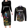 Personalised Australia Cassowary Couples Matching Long Sleeve Bodycon Dress and Long Sleeve Button Shirt Dinosaur Bird - Rainforest Vibes