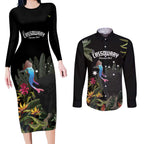 Personalised Australia Cassowary Couples Matching Long Sleeve Bodycon Dress and Long Sleeve Button Shirt Dinosaur Bird - Rainforest Vibes