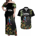 Personalised Australia Cassowary Couples Matching Off Shoulder Maxi Dress and Hawaiian Shirt Dinosaur Bird - Rainforest Vibes
