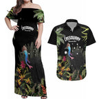 Personalised Australia Cassowary Couples Matching Off Shoulder Maxi Dress and Hawaiian Shirt Dinosaur Bird - Rainforest Vibes