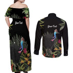 Personalised Australia Cassowary Couples Matching Off Shoulder Maxi Dress and Long Sleeve Button Shirt Dinosaur Bird - Rainforest Vibes
