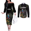 Personalised Australia Cassowary Couples Matching Off The Shoulder Long Sleeve Dress and Long Sleeve Button Shirt Dinosaur Bird - Rainforest Vibes