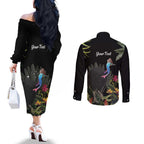 Personalised Australia Cassowary Couples Matching Off The Shoulder Long Sleeve Dress and Long Sleeve Button Shirt Dinosaur Bird - Rainforest Vibes