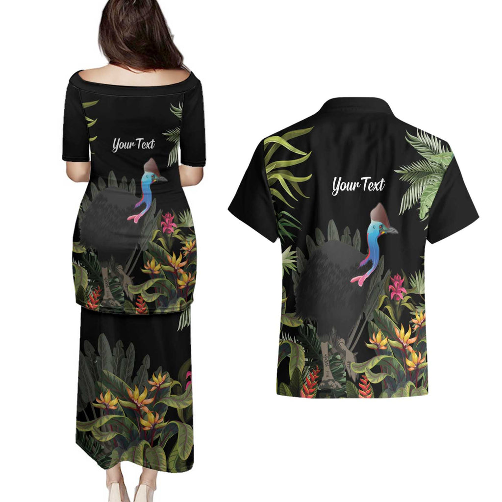 Personalised Australia Cassowary Couples Matching Puletasi and Hawaiian Shirt Dinosaur Bird - Rainforest Vibes